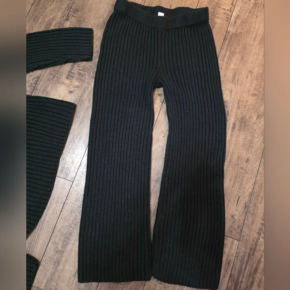 SHEIN Black Ribbed Knit Top‎ Bottom Set Trendy Comfort Winter Cold Size 13/14